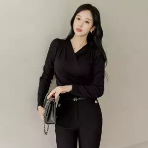 [루이스엔젤] 파멜라 볼륨 랩 셔링 쟈가드 블라우스 티