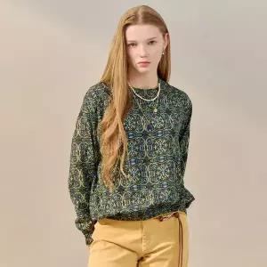 [마쟈]에스닉 지오메트릭 패턴 플리츠 블라우스