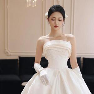 우아한 흰색 새틴 롱 장갑 빈티지 스윗 웨딩 신부 탄성 레이스 손가락 여성