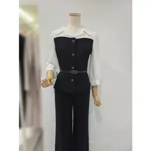 [갤러리아] [SOUP] 벨티드 뷔스티에 배색 블라우스 SC3TSM3