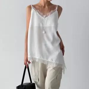 LIONHU [국내제작] 새틴 레이스 슬립 원피스 끈조절 샤틴 언발 사선 레이어드 뷔스티에