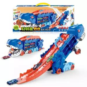 다이노 변신 트럭 캐리어 트리케라톱스 미니카 수납 트럭 레이싱카 트랙