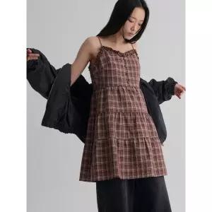 에잇세컨즈 체크 레이어드 미니원피스 - 브라운 1086865