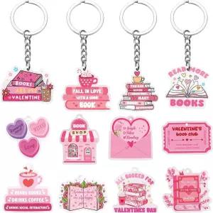 톤디아모 60개 발렌타인데이 열쇠고리 선물 북키시 러브 하트 독서 북클럽 용품 로맨스 책 애호가 액세서리