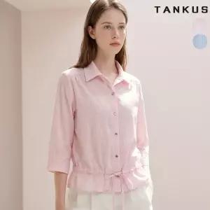 여성 쿨 시어서커 리본끈 5부 블라우스