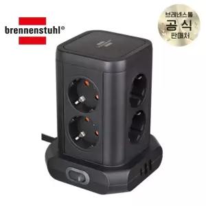 [브레넨스툴] 소켓타워 USB포트 C타입 멀티탭 8구 블랙 2m