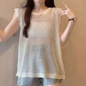 여성 시스루 조끼 그물짜임 미디기장 체형커버 레이어드 코디 여름