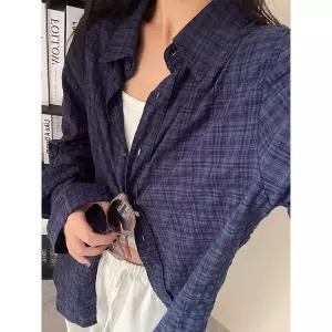 셔츠 마 남방 긴팔 봄 여름 블루 체크 무늬 여성 루즈한 스타일 편안한 자외선 차단 품질 오픈 가디건 카디
