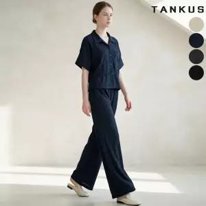 여성 쿨 반팔 셔츠 와이드 밴딩 팬츠 셋업