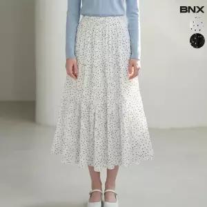 여성 써머 밴딩 도트 롱 플리츠 스커트
