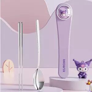 쿠로미 페이스 수저+젓가락 세트 102520도시락 산리오 휴대용 소풍 캐릭터 조카선물 저분