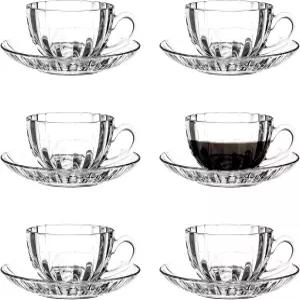 빈사카오 유리 찻잔 및 접시 세트 6개 - 작은 커피 머그잔 에스프레소 카푸치노 라떼 티를 위한 호박