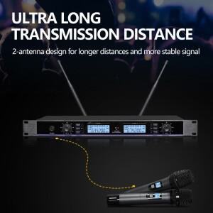 전문 무선 마이크 UHF 2채널 금속 핸드헬드 가정용 노래방 공연용