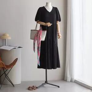 (안나앤플러스) 스틸 퍼프 플리츠 원피스[드레스DJP41] 빅사이즈