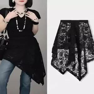 여성 스팽글 랩스커트 라인댄스복 메쉬 레이스 언발란스