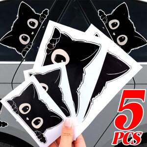 귀여운 검은 고양이가 차량 스티커를 들여다보는 모습, 큰 눈, 비닐 데칼, 자동차 창문 범퍼 바디 스크래치