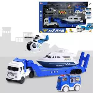 유아 경찰차 헬리콥터 보트 견인 트레일러 세트 장난감 키즈 어린이 구조대 아기