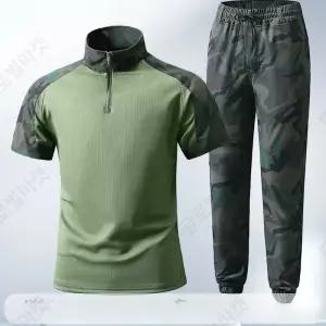 밀리터리룩 배달옷 빅사이즈 반팔 상하세트 단체복 체육대회 간절기 전투복 캠핑룩 아웃도어 위장복 상하의 아빠옷 회사복 성 아웃도어 위장복 세트 여름용 통기성 신축성 캐주얼 스포츠 티