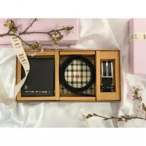 닥스 선물포장/쇼핑백동봉 남성 체크배색 가죽 지갑벨트세트 DBWA2F914DBBE2E990