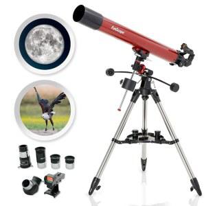 적도 마운트, 조리개 80mm, 초점 거리 닷 장착된 레드 삼각대 스테인리스 굴절기 900mm, 망원경 및 암스코프 EQ 파인더가