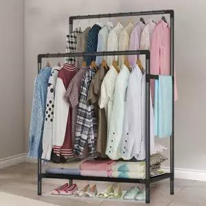 옷장 철제 더블 무타공 튼튼한 스탠드 옷걸이 행거 철제 드레스룸 옷거리 앵글 이동식 튼튼한 2단 행거