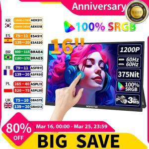 HGFRTEE 16인치 터치 휴대용 모니터 16:10 96%sRGB 350Cdm² 노트북용 보조 화면 홀더 스탠드 포함 타입-C