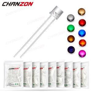 100pcs 5mm LED 발광 다이오드 플랫 탑  화이트 레드 블루 그린 UV 오렌지 옐로우 핑크 컬러 전구 램프 2V