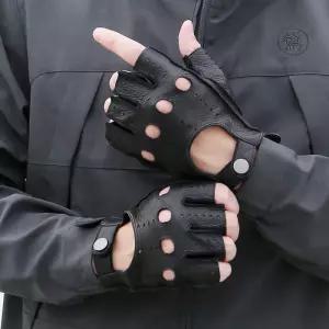 남성 라이딩용 가죽 반장갑 겨울 오토바이 핑거리스 보온 내구성 좋은 장갑