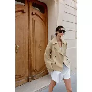 Zara 자라 숄더 패드 벨트 숏 트렌치 코트 - 라이트 카멜 6318/051/743