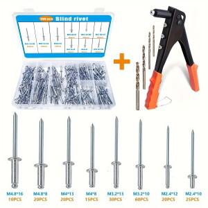 200개 8가지 크기 알루미늄 블라인드 리벳+알루미늄 리벳 플라이어 건+DIY 자동차 프로젝트용 드릴 비트 4