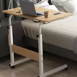 이동식 침대 테이블 다용도 바퀴형 노트북 높이 조절 테이블 사이드 스틸프레임 트레이 식사용 상판 원목