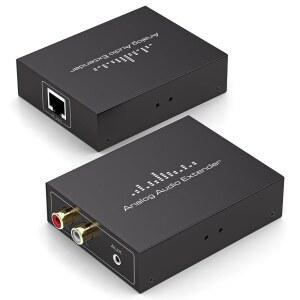 DGYBDFC RCA / 3.5MM 이더넷 LAN 싱글 Cat5e /6 케이블을 통한 스테레오 아날로그 오디오 익스텐더, 최대 1640FT 500M, 홈 시어터 처치 AMP 장거리 전송 u200B에 외부 전원 필요 없음