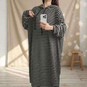 [옷자락]여성 빅사이즈 단가라 후드 롱홈웨어 원피스