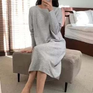[옷자락]여자 나그랑 잔줄 홈웨어 등원룩 베이직 니트 롱원피스