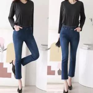 여성 청바지 8부 밴딩 스판 여성 데님 팬츠 컷팅 밑단 허리