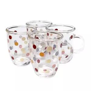 [골드스마일]유리컵 머그잔 도트 커피잔 홈카페 물컵 4p