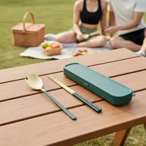 스테인리스 커틀러리 세트 캠핑용 피크닉 수저통 숟가락 젓가락