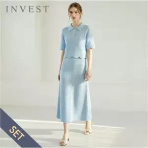 [인베스트] 물결 라인 카라 니트+롱 스커트 세트_IN6M1KT2351