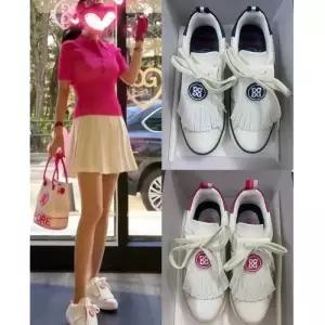 여성 여름 휴양지 여자 샌들 골프 보드화 고정 스니커즈 여성화 핑크/핑크 레이스 태슬 골프화 22 가지 신