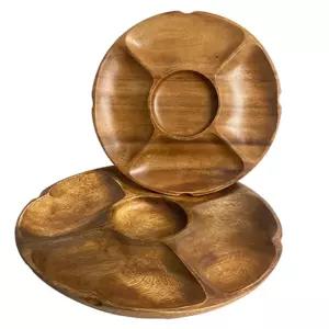 혼술 마른 안주 플레이팅 5칸 원형소반 중 손님용 빵접시 회의 다과 쟁반