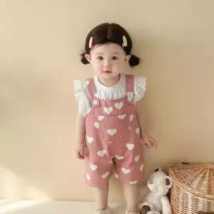 아기옷세트 핑크하트 아동 펀칭나시 5부 멜빵바지세트 205124