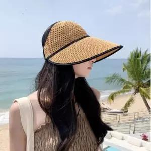 자외선차단 여성 햇빛가리개 모자 m장식 니트 돌돌이 챙넓은 썬캡