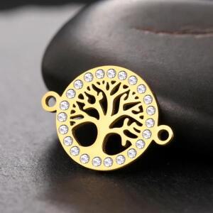 팀어 트리 오브 라이프 참스 스테인리스 스틸 골드 컬러 클리어 지르콘 라운드 펜던트 팔찌 주얼리 제작 선