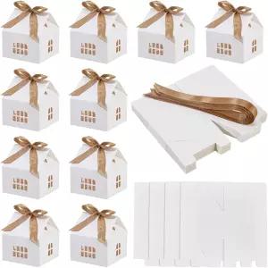 리본이 달린 WADORN 30Pcs 집 모양 선물 상자 클래식 종이 사탕 보관 용기 디저트용 간식 멋진 쿠키 포장