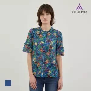 [비비올리비아] 프린트 아사 반팔 블라우스_VVCNS4M5271