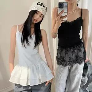 여성 이너 레이어드 나시티 레이스 끈나시 프릴 나시