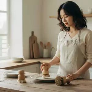 주방용 원목 세척솔 전복 조개 해산물 손질 브러시 다용도 청소도구