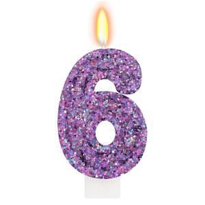 여자아이들을 위한 FAMGift 딥 퍼플 글리터 생일 양초 - 보라색 요정 파티 장식용 6번 캔들 케이크 토퍼