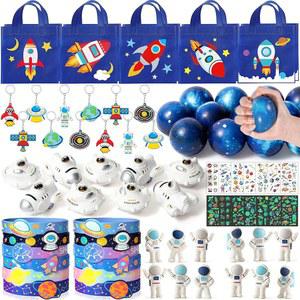SNLN 우주 파티, 생일 선물 가방 스트레스 볼 우주선 장난감 우주비행사 지우개 실리콘 팔찌 열쇠고리 타투 스티커 갤럭시 스페이스 굿이백 파티 장식 지원