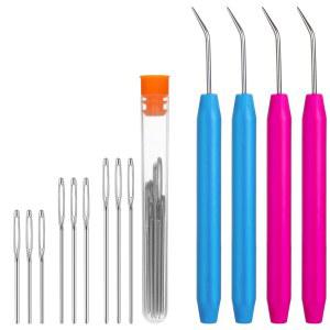 뜨개질 직조기 4개 세트 컬러풀 도구 및 뜨개질용 강철 큰눈 바느질 바늘 9개가 보드 크로셰터를 보여줍니다